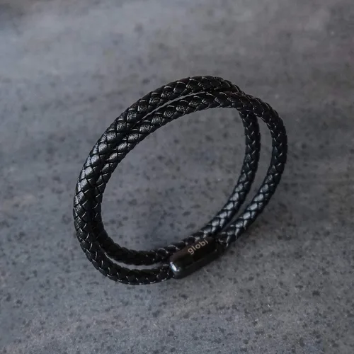Miniatura 4 de Pulsera de cuero trenzada con cierre magnético de acero inoxidable para hombre pulsera de cuero auténtico con cierre magnético