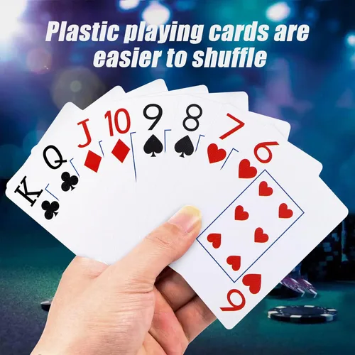 Miniatura 3 de Juego de 2 cartas de póquer de plástico impermeables, cartas de juego de letras grandes para adultos mayores, juego de 2 barajas de cartas
