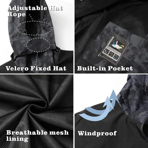 Miniatura 48 de GIISAM Chaqueta de lluvia para hombre, impermeable, ligera, para exteriores, rompevientos con capucha