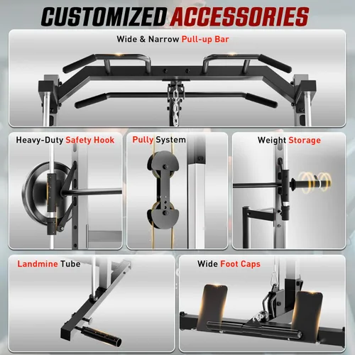 Miniatura 4 de OPPSDECOR All-in-One Adjustable Smith Machine with LAT-Pull Down System Multi-Function Power Cage for Home Gym Cable Crossover Squat Rack of Workout