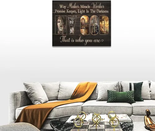 Miniatura 5 de Arte de pared de Jesús Jesús religioso Jesús, decoración de pared, cruz de león y cordero, lienzo impreso con citas cristianas, decoración de pared
