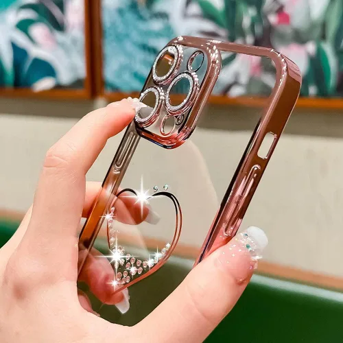 Miniatura 6 de Bling Glitter Heart compatible con iPhone 13 de 6.1 pulgadas, lindo protector de cámara completo brillante para mujer, funda de teléfono chapada