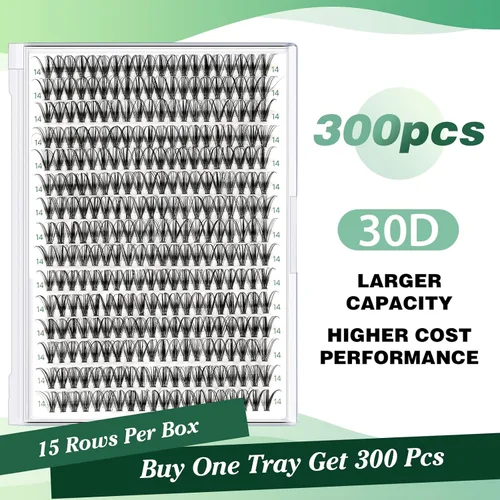 Miniatura 87 de Extensiones de racimos de pestañas 300 piezas, pestañas individuales 40D 0.07D rizado 11mm, para colocar en casa, bandeja grande de volumen