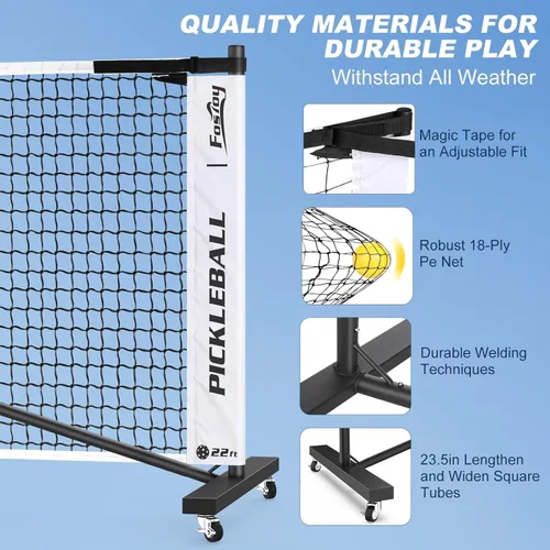 Miniatura 5 de Pickleball Net Set with 4 Fiberglass Paddles, Portable Pickleball Set with 4 Fiberglass Paddles, 6 Balls & Carry Bag, Easy Setup for Driveway