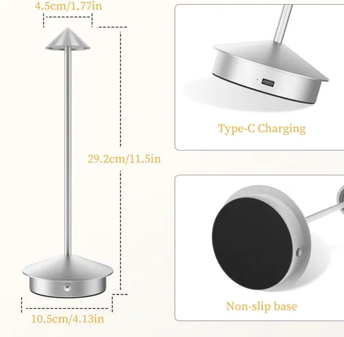 Miniatura 7 de Paquete de 2 lámparas de mesa inalámbricas recargables, portátiles de 6000 mAh, funciona con pilas, lámpara de escritorio LED para exteriores