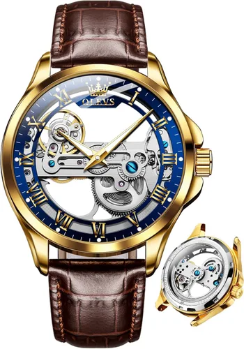 Miniatura 25 de OLEVS Relojes de esqueleto para hombre, automático, mecánico, de lujo, de cuero, impermeable, luminoso, reloj de pulsera para hombre