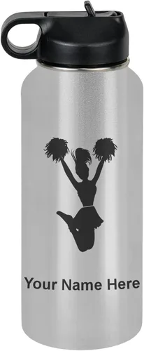 Miniatura 80 de LaserGram Botella de agua personalizada, animadora, acero inoxidable de doble pared aislada al vacío con popote superior, regalo grabado
