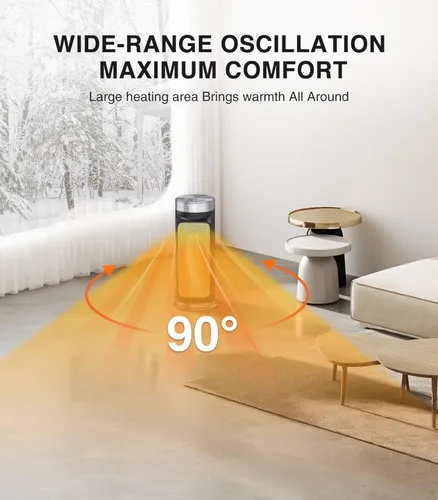Miniatura 5 de Calentador eléctrico inteligente de 1500 W para espacios interiores - Control por WiFi/aplicación, control remoto incluido, temporizador de 24H, 5
