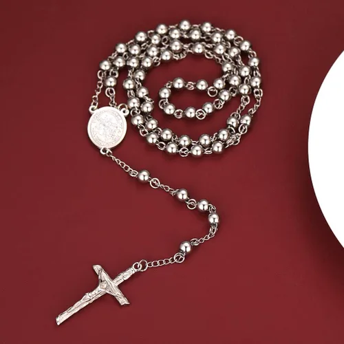 Miniatura 9 de FaithHeart Christian Rosary Bead Cross Necklace for Women Men, Stainless Steel Praying Rosary Y Necklace Jewelry, Gift Box