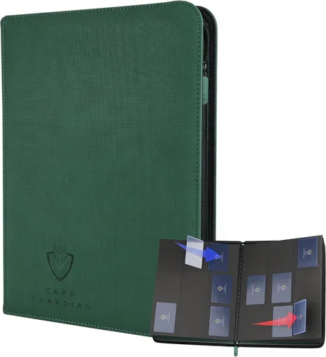 Card Guardian - Carpeta Premium de 9 Bolsillos con Cremallera para 360 Cartas de Juegos de Cartas Coleccionables TCG (Verde) Bolsillos de Carga