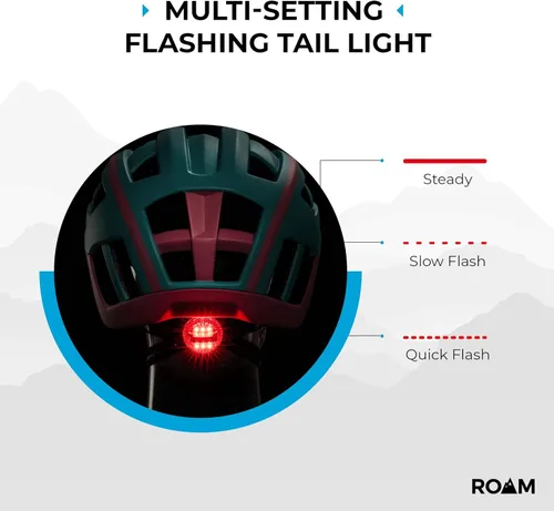 Miniatura 2 de Roam Casco de bicicleta de carretera, cascos duraderos para adultos con visera solar, luz LED y gafas magnéticas desmontables, tamaño ajustable