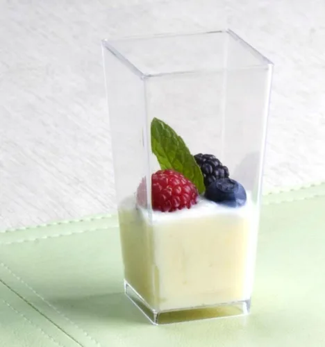 Miniatura 2 de Zappy Mini cubo cuadrado alto de 3 onzas, degustación de plástico transparente, vasos de chupito de muestra, parfait / soufflé de gelatina