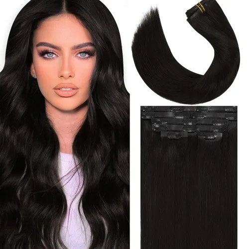 Lacer Hair Glam - Extensiones de cabello humano con clip, sin costuras, color negro natural, extensiones de cabello humano de 20 pulgadas con clip