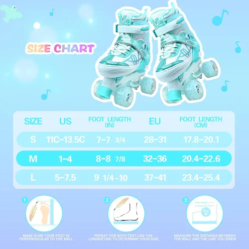 Miniatura 5 de Patines para niños y niñas con detalles de purpurina, patines de diseño musical para exteriores con ruedas iluminadas, patines ajustables para niños