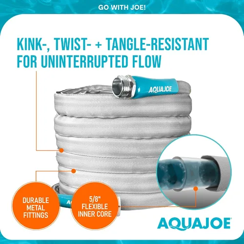 Miniatura 5 de Aqua Joe XTREME FIBERJACKET Manguera de jardín, 50 pies, resistente a las torceduras, flexible, 600 PSI, 5/8 de diámetro, ligera, accesorios