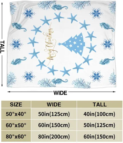 Miniatura 3 de Manta de Navidad de 50 x 40 pulgadas, diseño de caballito de mar, estrellas de mar, estrellas de mar, franela suave y cálida, regalo para adultos