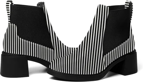 Miniatura 6 de AMBELIGHT Botas de tacón alto para mujer, estilo casual, con punta redonda, elástica, sólidas, gruesas, de 2.5 pulgadas