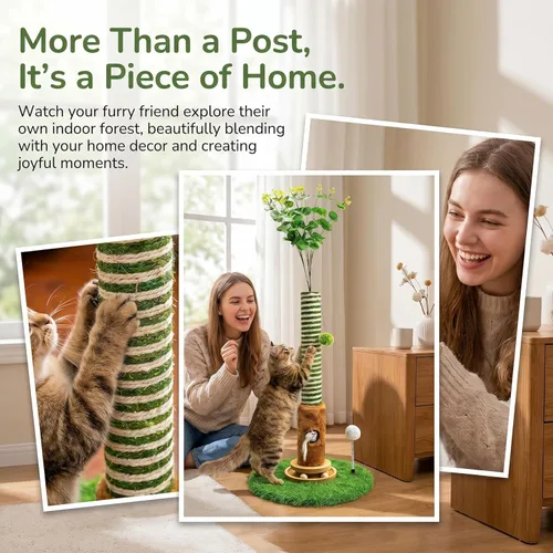 Miniatura 2 de Poste rascador para gatos de 39 pulgadas de alto con bola interactiva y agujero para el mouse para gatos adultos de interior, cuerda de sisal, torre