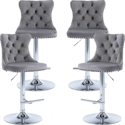Miniatura 33 de Juego de 2 taburetes de bar giratorios de altura de mostrador, taburetes de bar de isla de cocina color crema, sillas de terciopelo ajustables