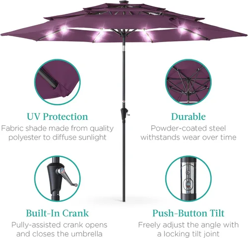Miniatura 5 de Best Choice Products - Sombrilla solar de 10 pies de 3 niveles para patio, sombrilla de sol para exteriores, mercado, patio trasero, terraza, junto