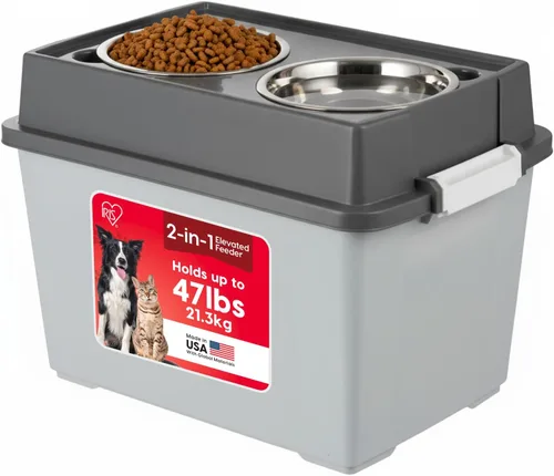 Miniatura 11 de Iris hermético Elevado alimentador de almacenamiento con 2 tazones de acero inoxidable., L, Negro