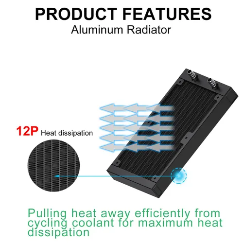 Miniatura 3 de Clyxgs Radiador de refrigeración por agua, radiador intercambiador de calor de aluminio de 12 tubos con tubo para PC CPU, computadora, sistema de 12