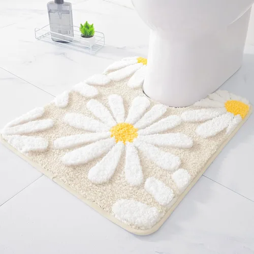 Miniatura 7 de QJHOMO Alfombras de inodoro en forma de U, linda alfombra de baño con contorno de margarita beige 20"x20", alfombra extra gruesa y suave