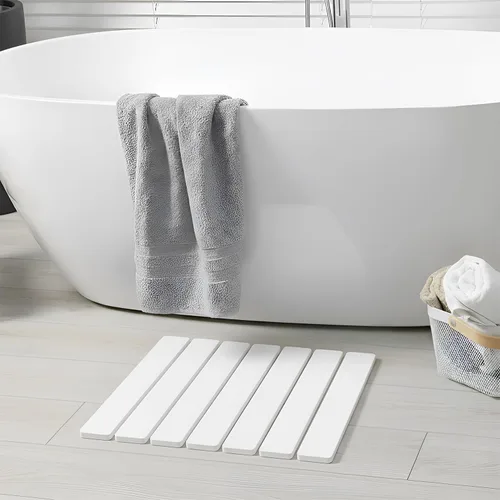 Miniatura 10 de Meowoo Tapete de baño plegable de piedra de 15.7 x 11.8 pulgadas, tapete de baño de tierra de diatomeas, antideslizante, de secado rápido, súper