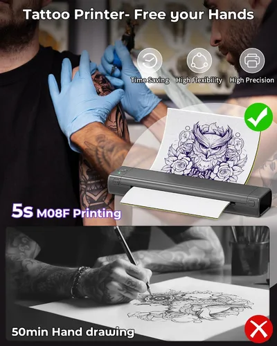 Miniatura 3 de Itari M08F - Impresora inalámbrica de plantillas de tatuajes, máquina de transferencia de tatuajes, copiadora térmica con 10 piezas de papel