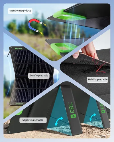 Miniatura 7 de EBL Panel Solar 100W Panel Solar Portátil (Actualizado) para Estación de Energía 240/300/500/1000/1500/2000, con Soporte Ajustable y Cable Paralelo