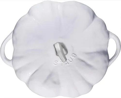 Miniatura 3 de STAUB Horno holandés de hierro fundido de 3.5 cuartos de galón de calabaza con perilla de acero inoxidable, fabricado en Francia, sirve 3-4, blanco