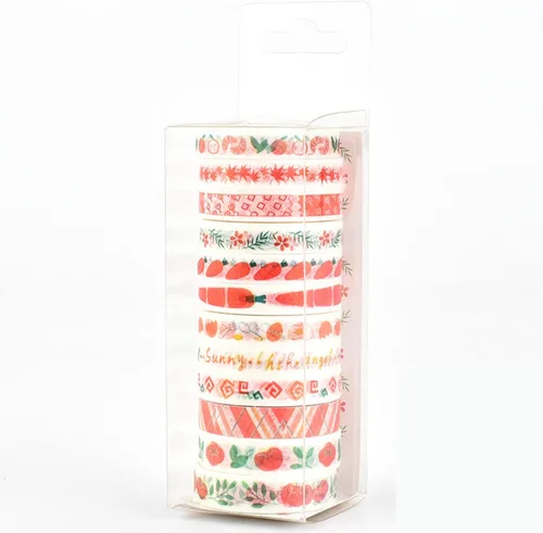 Miniatura 12 de Juego de 12 rollos de cinta adhesiva Washi de 0.315 in de ancho, 6.6 pies de cintas decorativas multipatrón, para suministros escolares