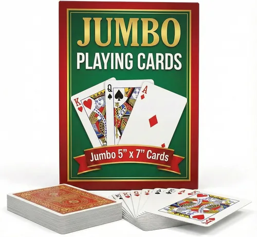 Bedwina Naipes gigantes jumbo, cartas de juego de letras grandes para personas mayores, niños y adultos, baraja divertida de juegos de cartas