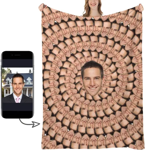 Miniatura 16 de Manta personalizada con foto de cara, manta personalizada con características faciales, manta graciosa para sofá, cama, sofá cálida y acogedora
