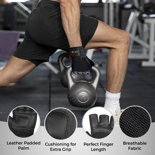 Miniatura 5 de DEFY - Guantes de levantamiento de pesas acolchados con muñequera de 13 pulgadas de largo, guantes de gimnasio de cuero genuino para levantamiento