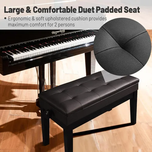 Miniatura 4 de AW Banco de piano dúo con almacenamiento ajustable de madera negra para teclado, asiento cojín de cuero, silla Paino para piano, tienda de música