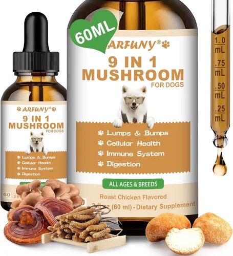 Suplemento de hongos 9 en 1 para perros, hongo de cola de pavo para perros, tratamiento de bultos y protuberancias para perros, soporte digestivo,