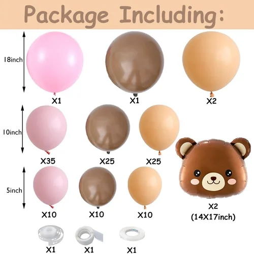 Miniatura 2 de Kit de arco de guirnalda de globos de oso en color rosa, 121 unidades, globos metalizados de animales del bosque (oso) con el texto “We Can Bearly