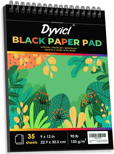 Miniatura 10 de Dyvicl Cuaderno de bocetos profesional de papel negro de 5.5 x 8.5 pulgadas, 35 hojas de papel de dibujo pesado de 150 GSM para bolígrafos de gel