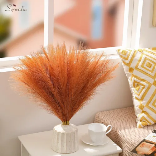 Miniatura 3 de Serwalin Decoración de Hierba de Pampas de 17.7 Pulgadas 6 Piezas Hierba de Pampas Naranja, Hierba de Pampas Falsa Naranja Quemado Decoración Boho