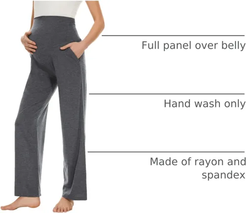 Miniatura 36 de Ecavus Pantalones de maternidad anchos y rectos para mujer, versátiles, cómodos, palazzo, elásticos, con bolsillos