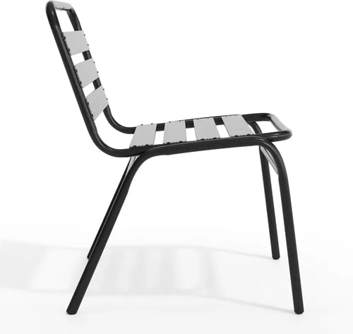 Miniatura 9 de EMMA + OLIVER Jens Silla de comedor apilable de metal, silla de comedor para interiores y exteriores con respaldo de triple listón, listones