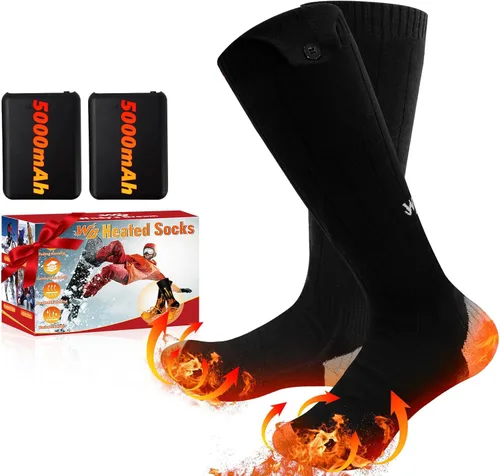 Heated Socks for Men Women, Rechargeable Electric Heated Socks, 5000mAh Washable Heated Socks, Long Life Up to 65 °C, Large Heating Area Foot Warmer