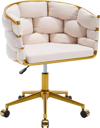 Westice Silla de escritorio de terciopelo, silla dorada para oficina en casa con respaldo tapizado de terciopelo tejido a mano, silla giratoria de