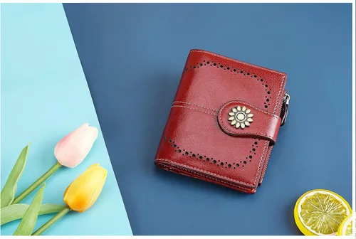 Miniatura 5 de Lavemi Cartera de cuero para mujer, pequeña, compacta, con bloqueo RFID, con bolsillo con cremallera