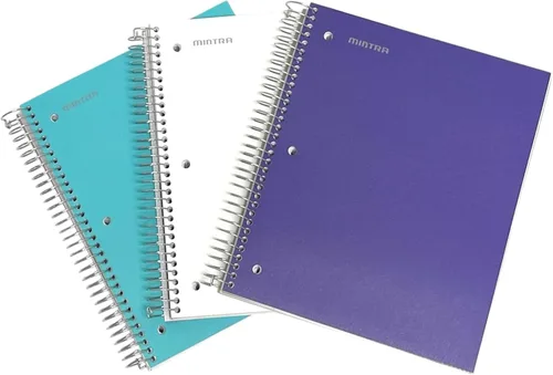 Miniatura 6 de Mintra Office Cuadernos de espiral duraderos, paquete de 3 materias (lavanda, salmón, salvia, rayado universitario)