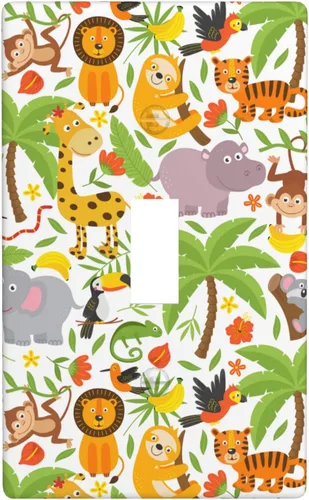 Cubierta de interruptor de luz de animales de la jungla Tigre Koala Jirafa linda, cubierta de interruptor de pared de palanca única decorativa de 1