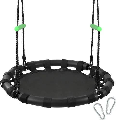 Columpio para árbol con alfombrilla de polipropileno, duradero, seguro y fácil de instalar, columpio negro para exteriores, platillo volador para