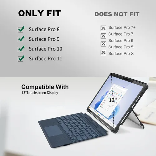 Miniatura 2 de Funda para Microsoft Surface Pro 11/10/9/8 de 13 pulgadas, con cubierta de stent y correa de mano, todo en uno a prueba de golpes, funda resistente