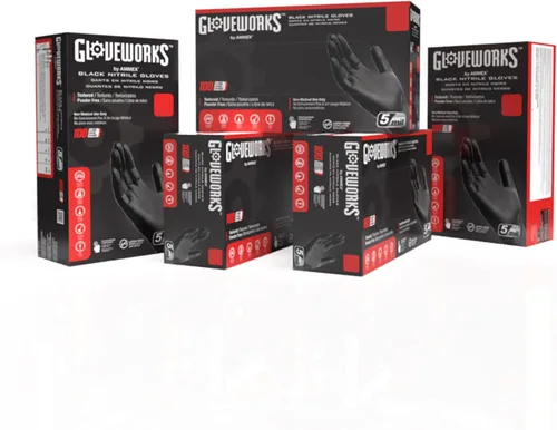 Miniatura 8 de GLOVEWORKS Guantes negros de nitrilo desechables de 5 mil, sin látex, agarre texturizado para servicio de alimentos, cocina, limpieza profesional